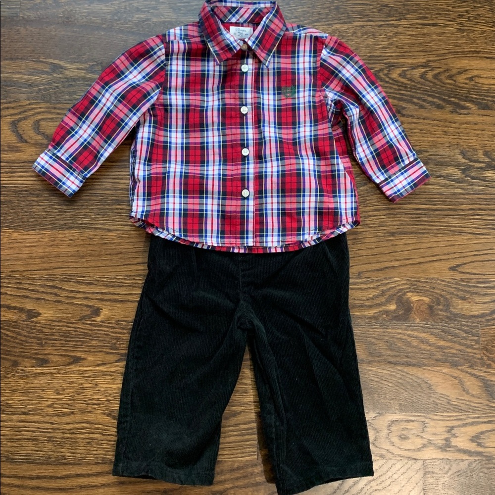 EUC Chaps Plaid Holiday Button Down Shirt and Pants Set - 9 Mo